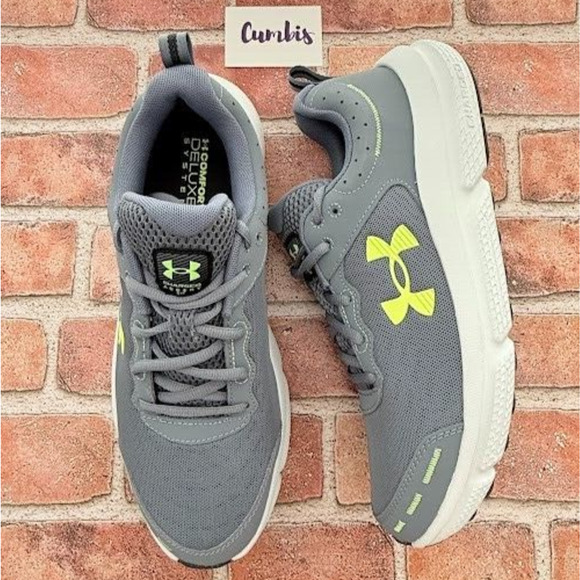 Under Armour Charged Assert 10- Men's Size 11 Gray Gravel Lime Running Shoes New - Picture 1 of 12